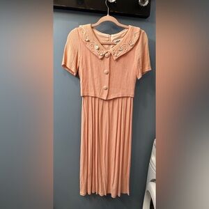 Vintage 1980 J.B.S ltd Dress Maxi Pink White Ribbon Roses Sz 2 petite Valentines